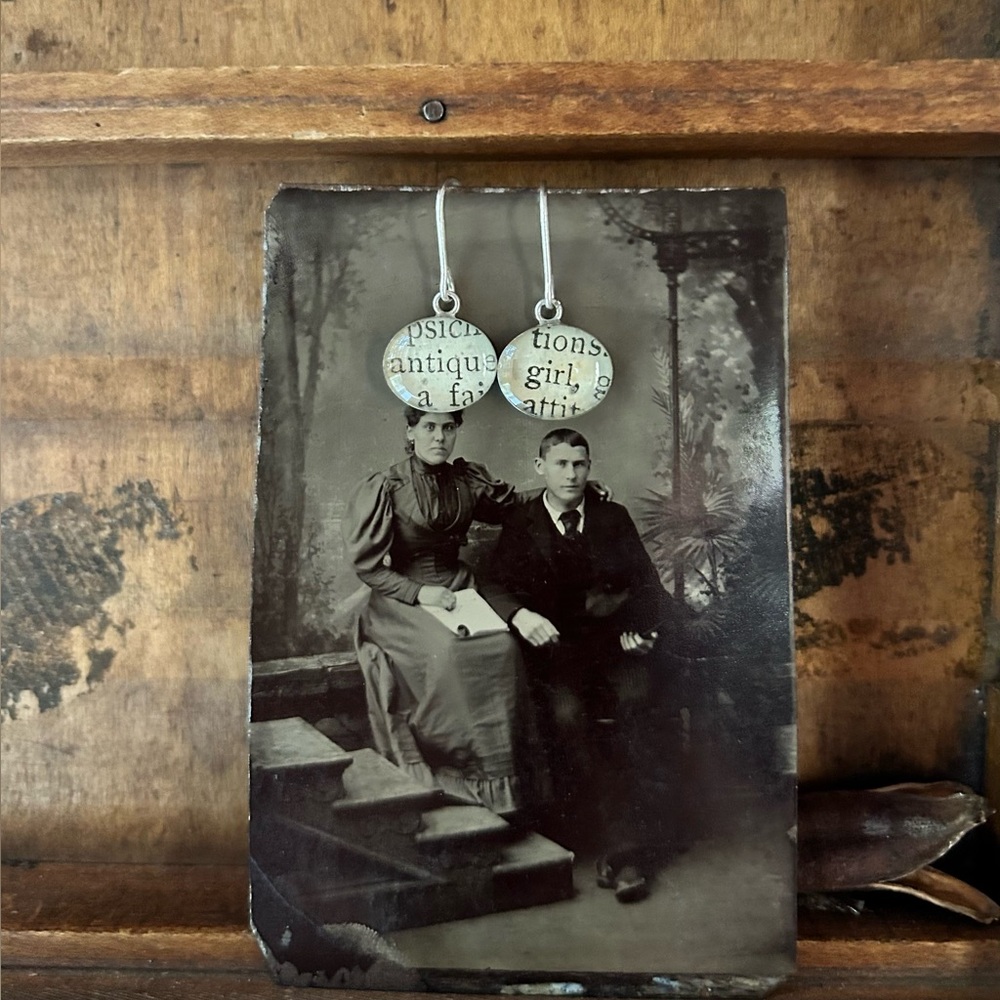Sterling Silver Vintage Text Earrings